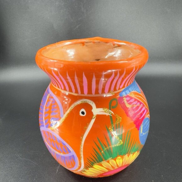 Mexico Tonala Pottery RedWare Coffee Mug Cup Jarrito Hand Painted Birds Vintage - Picture 13 of 13